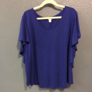 EXOTIC BLUE FLUTTER SLEEVE BLOUSE